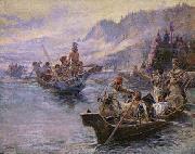 Charles M Russell Lewis and Clark on the Lower Columbia oil on canvas